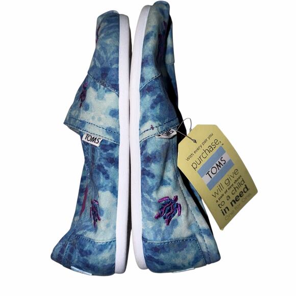 TOMS Women’s Classic Slip-On Shoes – Watercolor Turtles Blue Canvas Size 7.5 - Picture 3 of 7